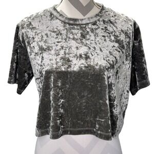 Crushed Velvet Cropped T Shirt Silver Party Top One Size Fits Most